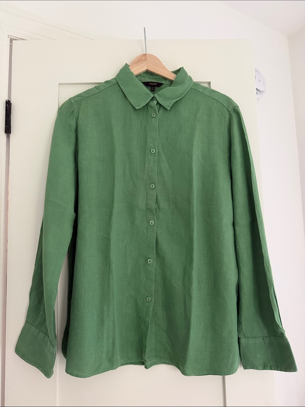 Massimo Dutti Green Button-Down Linen Shirt